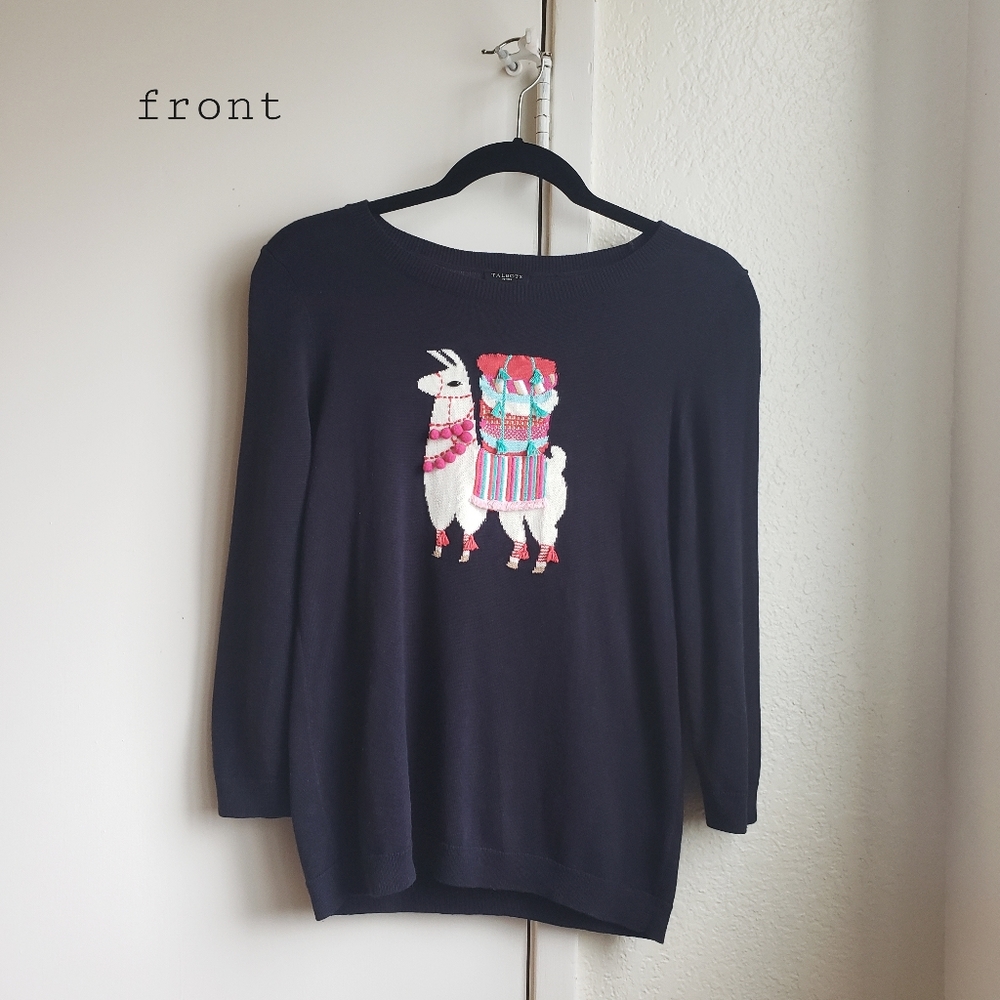 Embroidered Llama Navy Sweater